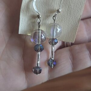 Chic Silver and Iridescent Bead Drop Earrings